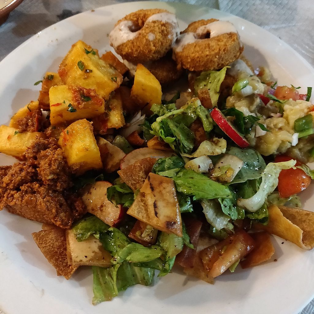 Falafel, salad and potatoes at Syrian Restaurant in Limassol